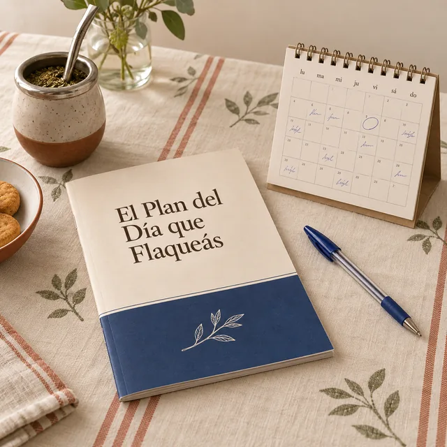 El regalo El Plan del Día que Flaqueás apoyado sobre una mesa, junto a un calendario
