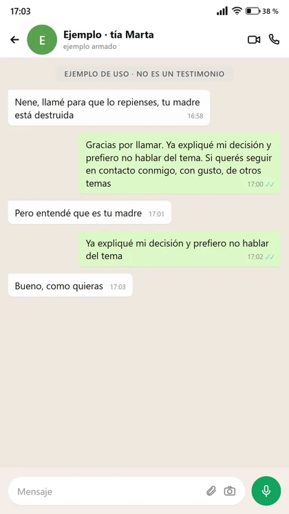 Ejemplo de uso: la respuesta corta a un familiar que presiona