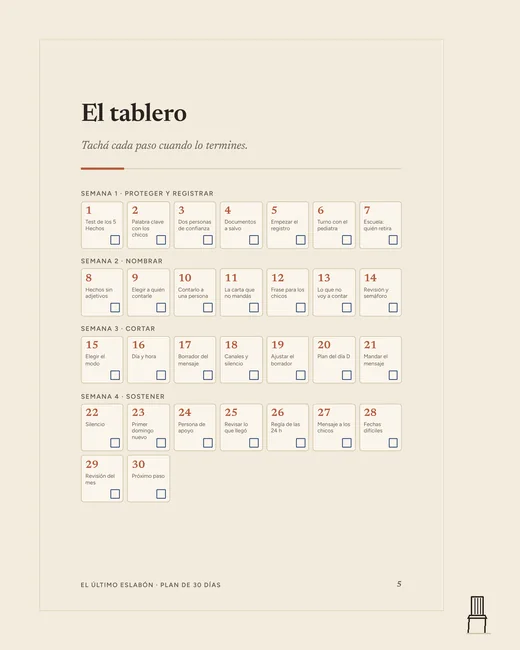 El tablero de 30 días para tachar un paso por día