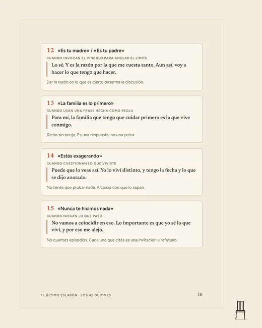 Página de Los 45 Guiones con las respuestas a la culpa